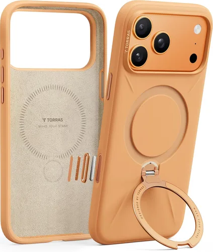 Vista 10 de TORRAS Funda de silicona líquida para iPhone 16 Pro con anillo magnético giratorio de 360 grados y control de cámara, compatible con MagSafe, Funda