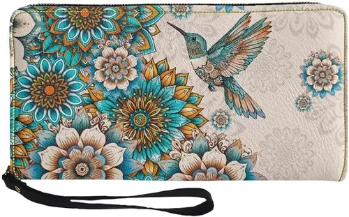 Vista 41 de Coldinair Cartera de piel sintética con cierre de cremallera para mujer, con bloqueo RFID, monedero para teléfono con correa para viaje, Añade tu