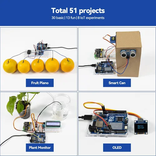 Vista 5 de SunFounder Elite Explorer Kit con Arduino Uno R4 WiFi Original, Cumple con RoHS, Bluetooth IoT ESP32 IIC LCD1602 OLED, Kit de Super Inicio