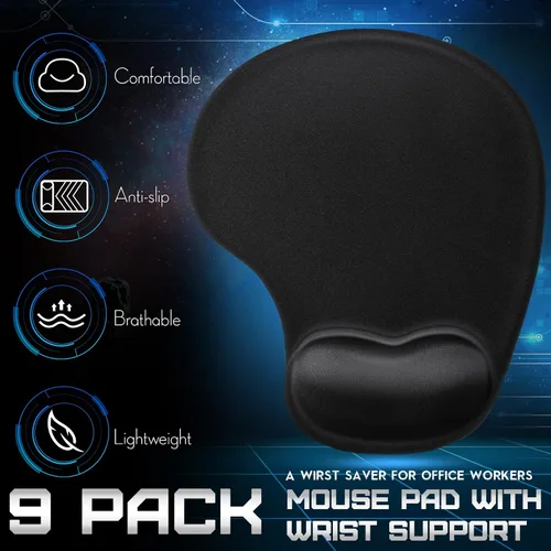 Vista 2 de Flutesan 9 alfombrillas ergonómicas para mouse con reposamuñecas, almohadillas de mouse negras de espuma viscoelástica antideslizante, cómoda