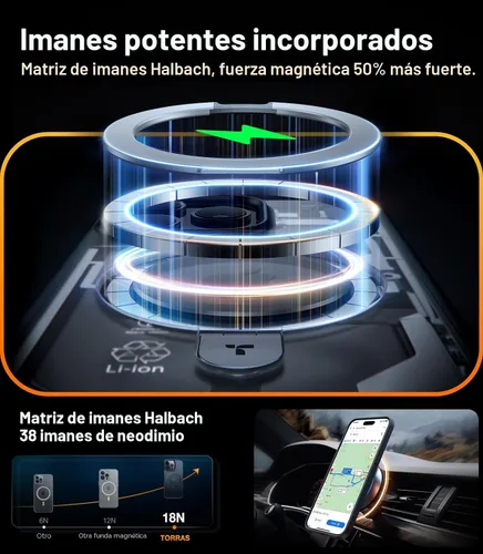 Vista 2 de TORRAS Funda magnética Ostand para iPhone 15 Pro Max, probada en caídas de grado militar, compatible con MagSafe, soporte plegable integrado, parte