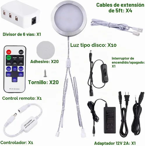 Vista 2 de AIBOO Iluminación LED enlazable para debajo del gabinete, luces de disco regulables de 12 V con control remoto inalámbrico de RF, cableado y enchufe