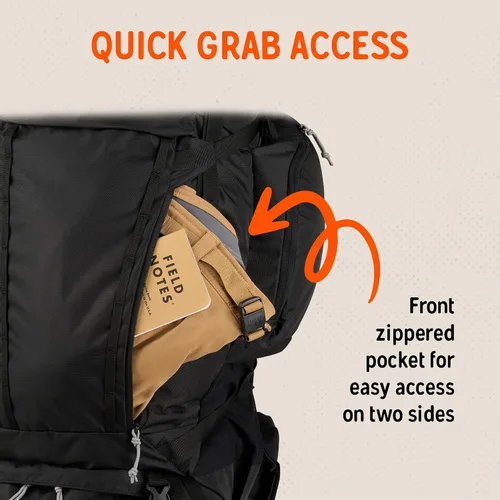Vista 5 de Kelty Coyote - Mochila de 60 a 105 litros, para hombre y mujer (actualización 2020) - Mochila de senderismo, mochilero, mochila de viaje, Negro