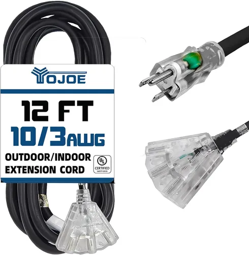 Vista 10 de YOJOE Cable de extensión de 3 salidas para interiores y exteriores con extremo iluminado, cable de alimentación de 3 clavijas 15A resistente a