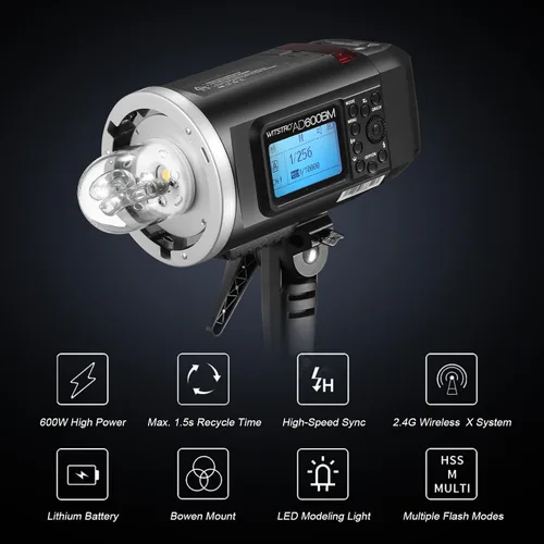 Vista 3 de Godox AD600BM Montura Bowens 600Ws GN87 Flash estroboscópico de alta velocidad para exteriores y estudio monoluz con sistema inalámbrico 2.4G X