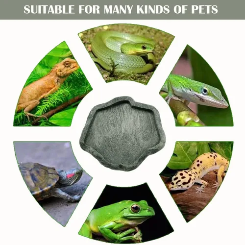 Vista 6 de Plato de agua de reptiles, cuenco de resina para reptiles, alimentos y agua, adorno de acuario para mascotas, placa de terrario para tortuga
