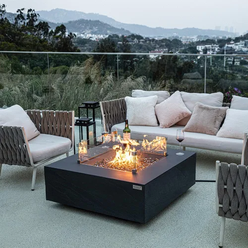 Vista 4 de Roraima - Chimenea de hormigón de 40 x 40 pulgadas, para exteriores, incluye hogueras modernas de vidrio y chimeneas al aire libre para jardín