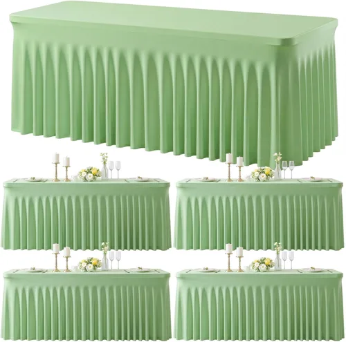 Vista 16 de Paquete de 2 manteles color azul bebé para mesas rectangulares de 6 pies, mantel ajustable de elastano, fundas de mesa elásticas de 6 pies, manteles