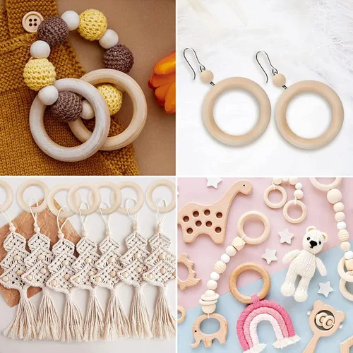 Vista 5 de 30 anillos de madera para manualidades, 2.165 in, 2.2 pulgadas, anillos de madera natural para conectores colgantes de macramé, fabricación