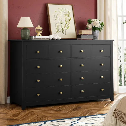 Vista 4 de DurayLoly Cómoda de 10 cajones para dormitorio, cómodas modernas negras para ropa, suministros de oficina, ideal como soporte de TV, recibidor