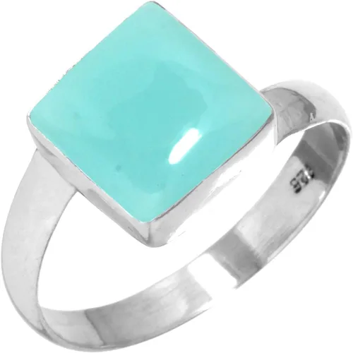 Vista 14 de Boho - Anillo de plata de ley 925 hecha a mano con piedras preciosas naturales, lapislázuli, granate, turquesa y cuadrado Ámbar