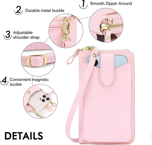 Vista 4 de Peacocktion - Bolso pequeño para teléfono celular, para mujeres, minibolso de hombro ligero para cruzarse por el cuello, con ranuras para tarjetas