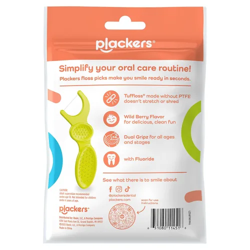 Vista 2 de Plackers Kids 1er Floss Picks (hilo dental). Bayas, 48