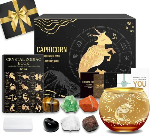 Vista 26 de Conjunto de regalo de cristales de Acuario, signos del zodiaco, piedras de nacimiento de cristales curativos con caja de horóscopo, cristales