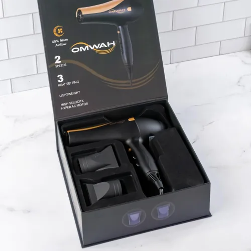 Vista 3 de OMWAH Secador de pelo profesional - Potente secador de pelo de calidad de salón de 1600W-1875W con ajustes personalizables, botón de disparo fresco