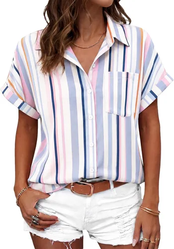Vista 40 de Beautife Camisas con botones para mujer, blusas de manga corta Albaricoque