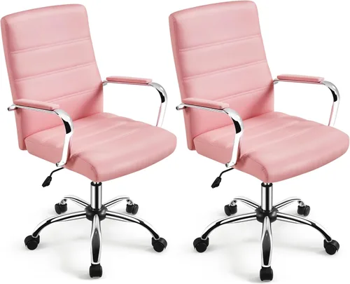 Vista 11 de Yaheetech Silla de oficina Exectuive de 2 piezas, altura ajustable, giratoria, de piel sintética, silla de escritorio para el hogar con brazos, claro