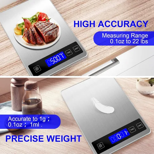 Vista 7 de Báscula de alimentos de 22 libras, báscula digital de cocina, gramos y onzas para perder peso, cocinar, hornear, precisión de 1 g/0.1 oz, recargable
