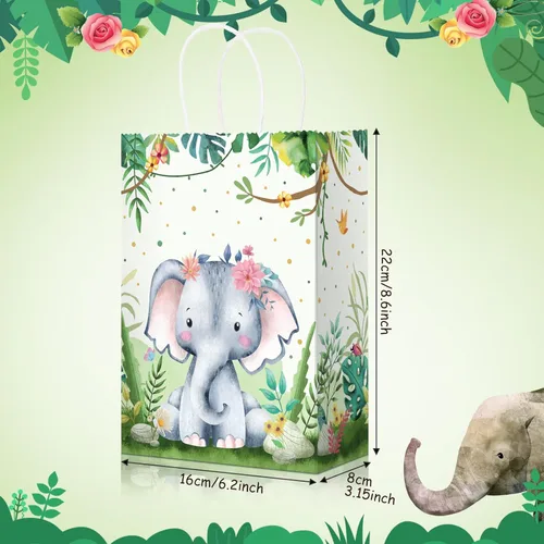 Vista 2 de Pajean Bolsas de Golosinas Safari Animales de la Selva Bolsas de Favores de Fiesta con Asas Estampado de Animales del Zoológico Dulces de Favores