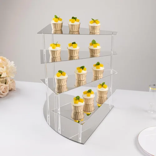 Vista 14 de Efavormart - Soporte de plástico transparente para cupcakes de 3 niveles con borde barroco dorado en relieve, soporte redondo de postres