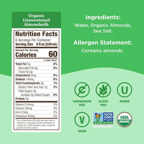 Vista 2 de Califia Farms - Leche orgánica de almendras sin azúcar, 48 onzas, sin lácteos, keto, vegana, a base de plantas, sin OMG, baja en calorías