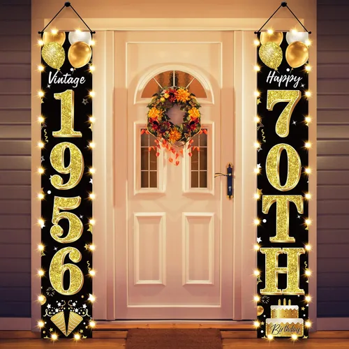 Vista 9 de Cartel de fiesta de cumpleaños número 18 con luces LED para hombres y mujeres - Carteles de puerta de cumpleaños número 18 en negro y dorado vintage