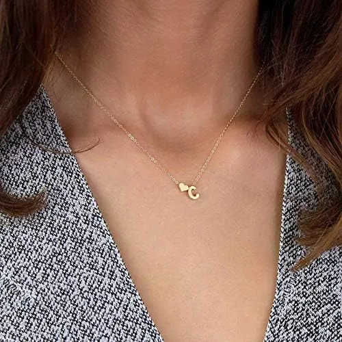 Vista 2 de Long tiantian Collar con inicial de oro para mujer, gargantilla con dije de corazón dorado de la A a la Z