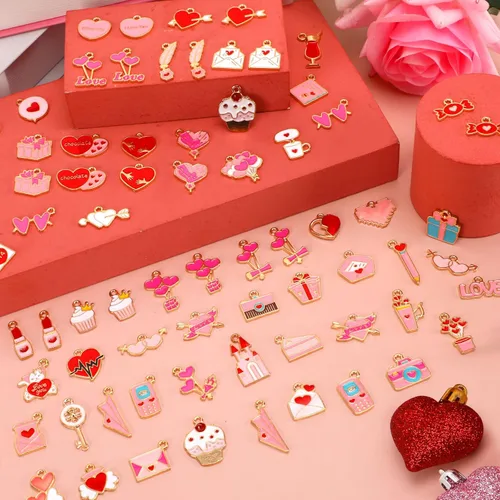 Vista 5 de SANNIX 110 dijes para el día de San Valentín, esmalte dorado para hacer