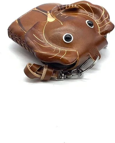 Vista 3 de Handmade Vintage Genuine Leather 3D Animal Elephant Coin Purse With Removable Wrist Strap (Brown)