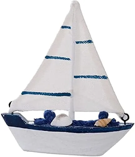 Vista 5 de Modelo de barco de madera con temática náutica, mini velero, decoración de pastel de madera para decoración mediterránea de muebles para el hogar