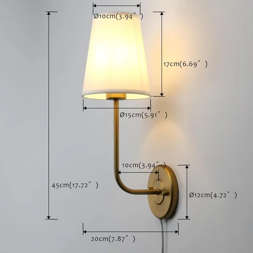 Vista 5 de Pathson Plug in Wall Sconce, Rustic Wall Light Fixture with On/Off Switch and Pure White Fabric Lampshade, Antique Brass Wall Lamp for Living Room