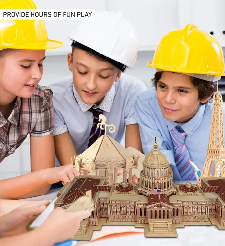 Vista 4 de Puzzled Rompecabezas 3D The US Capitol Building Wood Craft Kit de modelo de construcción educativo DIY juguete de madera ensamblar