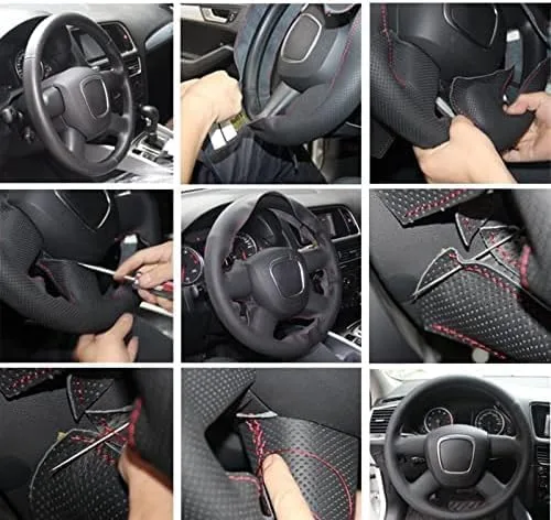 Vista 5 de Customized Original DIY Car Steering Wheel Cover Black Leather Braid for Steering Wheel,for Kia for Cerato (AU) 2018 Steering Wheel Cover