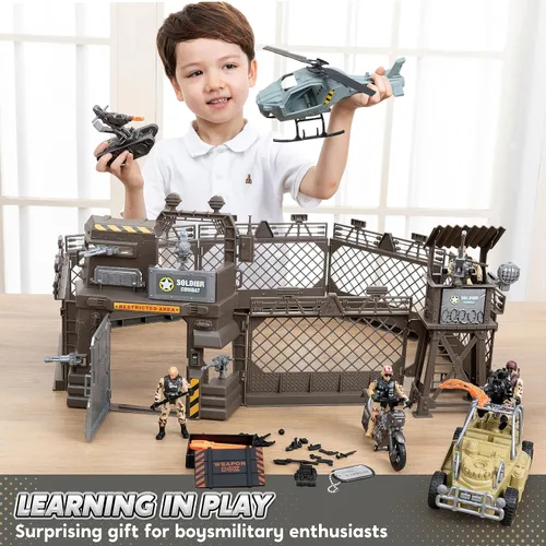 Vista 6 de JOYIN Juego de juguetes militares, juguetes militares para niños, incluyendo helicóptero con luz realista, sonido y mango, camiones Bruder, barco