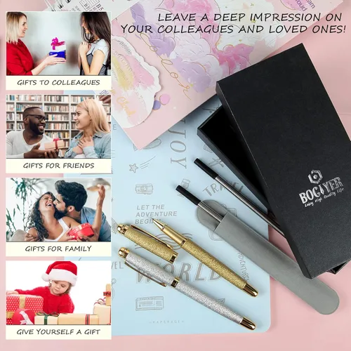 Vista 7 de Bolígrafos de tinta líquida Rollerball, el mejor set de regalo de bolígrafo de bola de lujo para hombres y mujeres, bolígrafo recargable de tinta