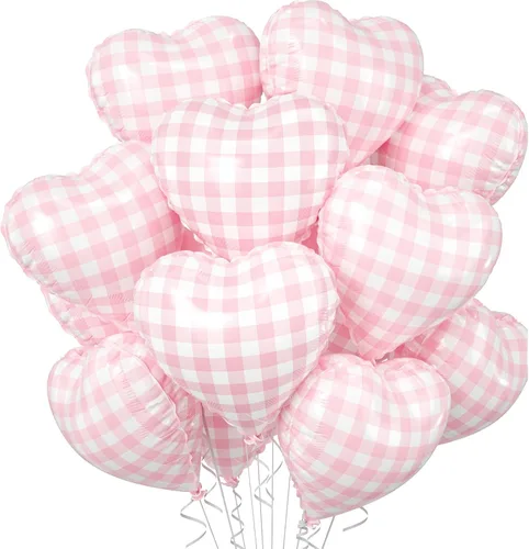 Vista 21 de Globos de corazón azul bebé, 10 piezas de globos en forma de corazón azul claro y blanco pastel, globos de papel de aluminio blanco arena crema