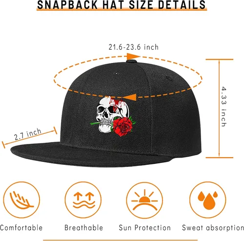 Vista 2 de Tijeyi Skateboard Hat Snapback Hats for Men Flat Bill Hats for Boy Adjustable Baseball Cap for Teens Hip Hop Sports