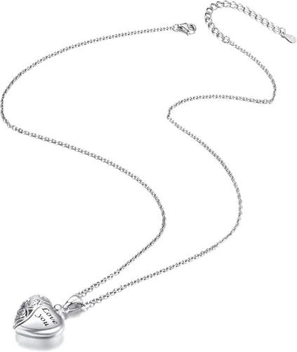 Vista 7 de SILVERCUTE Personalized & Engraved Locket Necklace with 18" Chain -Angel Wings Locket, Custom Heart Locket Pendant That Holds Picture, Sterling