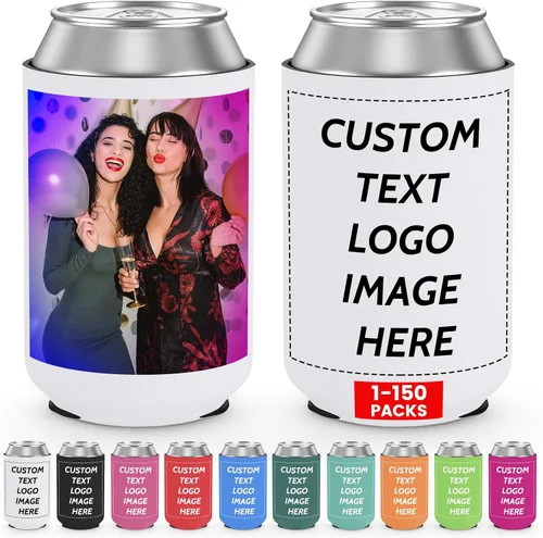 Vista 15 de Valyria Fundas enfriadoras de latas personalizadas, 1 unidad, plegable, aislante, soporte para bebidas con logotipo, imagen, texto para aniversario