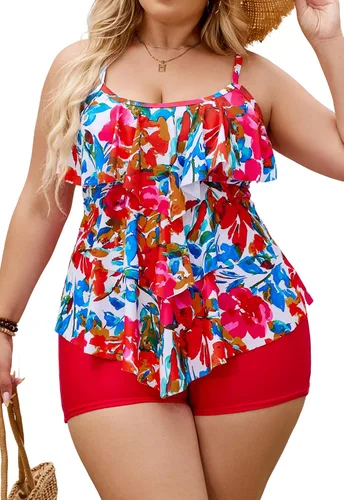 Vista 23 de B2prity Traje de baño tankini de talla grande para mujer, con control de 01
