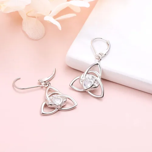 Vista 2 de Aretes de plata de ley S925 con nudo celta para mujer, aretes de gancho colgantes irlandeses de buena suerte
