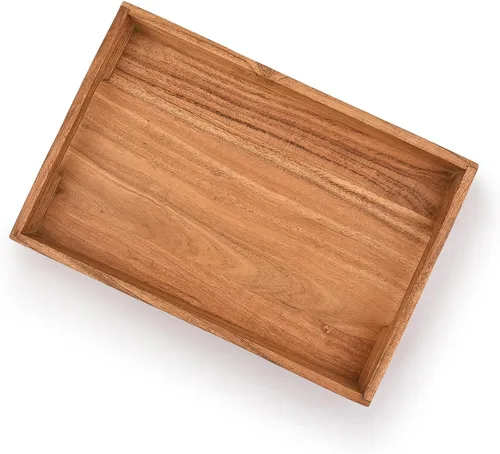 Vista 4 de Bandeja de madera de acacia con asas, bandeja de madera, bandeja de aperitivos, bandeja de desayuno, ideal para desayuno, mesas de café, hogares