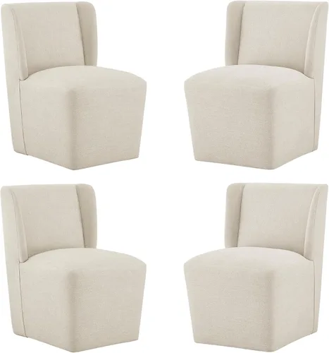 Vista 37 de KISLOT Juego de 1 sillas de comedor tapizadas con ruedas, color beige