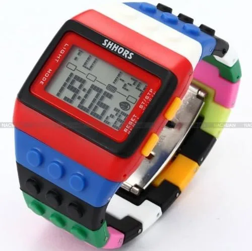 Vista 3 de SHHORS Rainbow Building Blocks Digital LED Light Ladies Men Reloj deportivo impermeable LED087, Digital