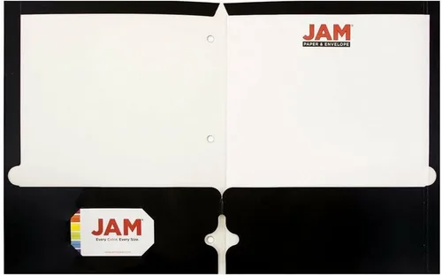 Vista 2 de JAM PAPER Carpetas escolares laminadas de dos bolsillos brillantes con 3 agujeros, color negro, paquete de 3