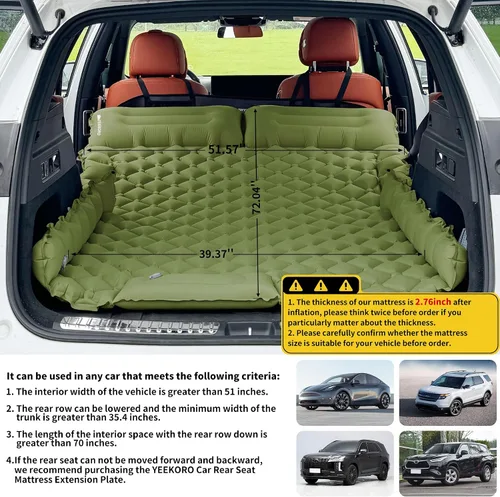 Vista 2 de Colchón inflable de aire para automóvil, colchón de aire SUV para viajes, campamento, cama de campamento ultraligera con almohada y bomba de pie
