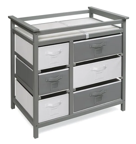 Vista 5 de Badger Basket Cambiador de bebé moderno con 6 cajones de almacenamiento y almohadilla - gris Modern changing table with pad, safety belt, 6