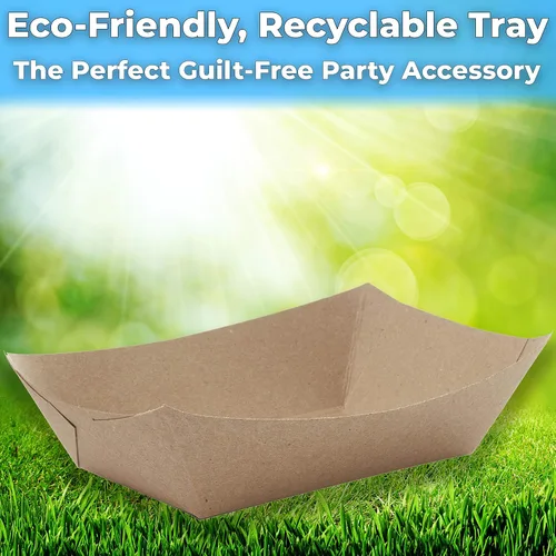 Vista 2 de Avant Grub Bandejas ecológicas para alimentos de 3 libras, paquete de 50 unidades. Platos de papel kraft compostables para comensales o soportes