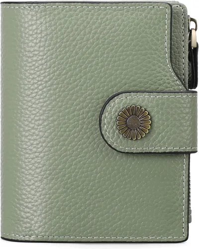 Vista 12 de FALAN MULE Cartera pequeña para mujer, de piel, plegable, compacta, pequeña, con bloqueo RFID, amarillo, antiguo (Antique Yellow), Cartera Rfid