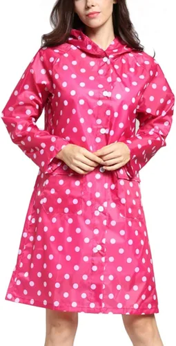 Vista 2 de Tonfei Womens Long Waterproof Raincoat Cute Polka Dot Lightweight Packable Rain Jacket with Hood for Women Teen Girls